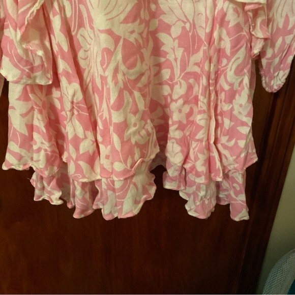 Free People Dress Rebecca Bubblegum Pink White Ruffle Long Sleeve Boho Small - Picture 6 of 10